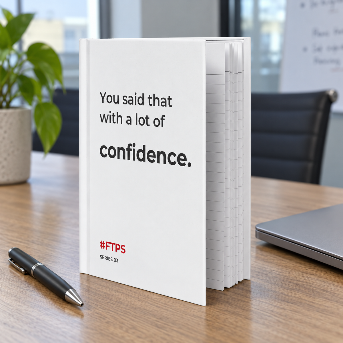 You Said That With a Lot of Confidence. Notebook — lifestyle photo in a workplace setting