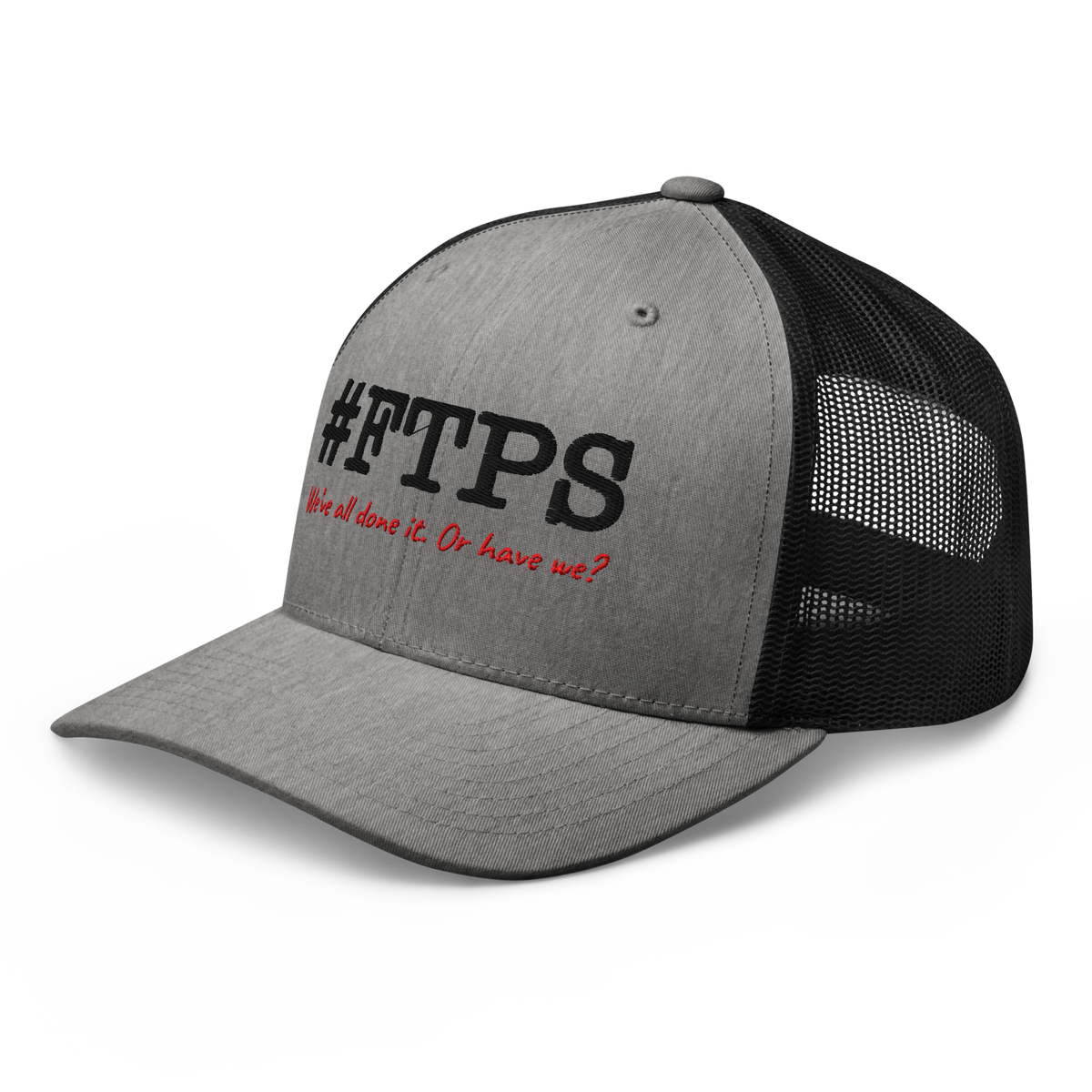 #FTPS Trucker Cap — Left Front, current #FTPS with red Caveat tagline