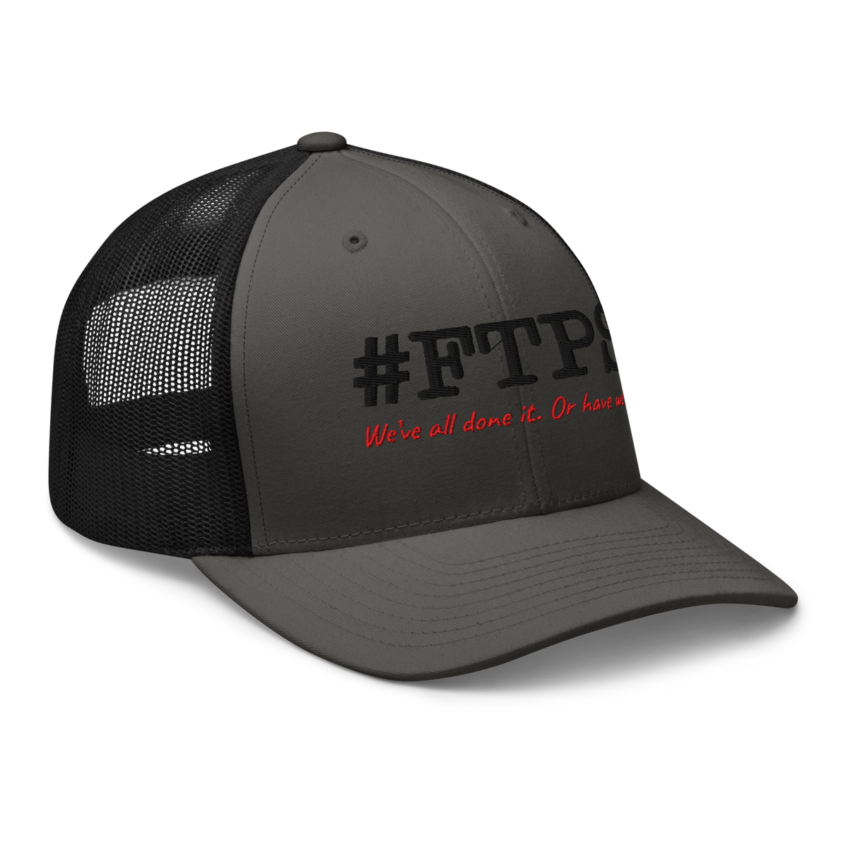 #FTPS Trucker Cap — Right Front, current #FTPS with red Caveat tagline