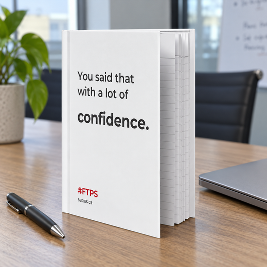 You Said That With a Lot of Confidence. Notebook — lifestyle photo in a workplace setting