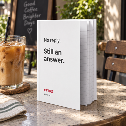 No Reply. Still an Answer. Notebook — lifestyle photo in a café setting