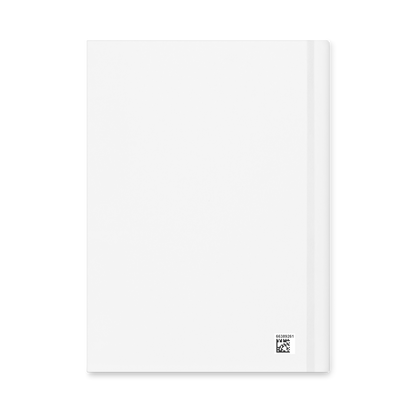 White matte hardcover journal — unprinted back with factory barcode