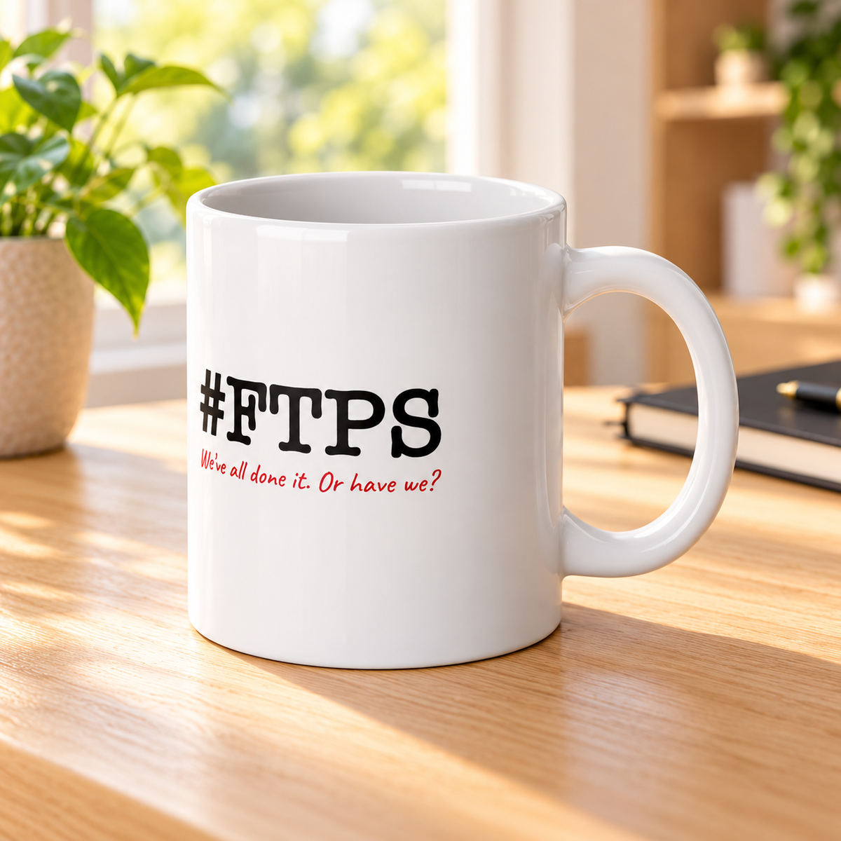#FTPS Jumbo Mug — desk lifestyle photo of the 20 oz ORCA mug