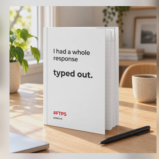 I Had a Whole Response Typed Out. Notebook — eight-second desk video of the Printify hardcover journal