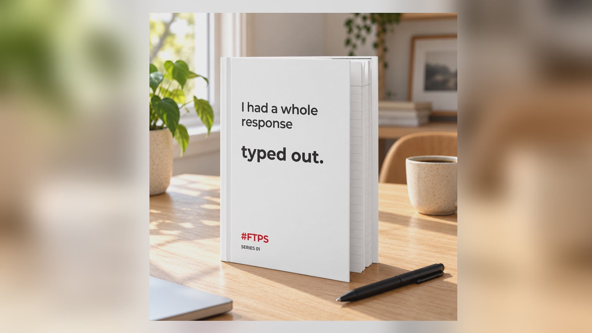 I Had a Whole Response Typed Out. Notebook — eight-second desk video of the Printify hardcover journal