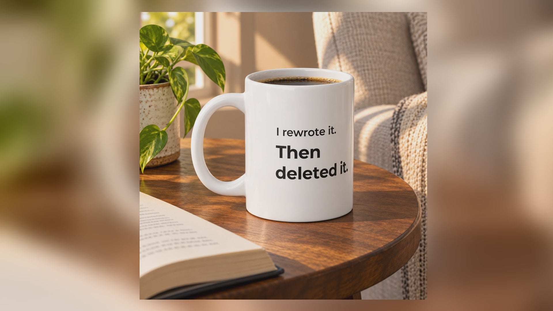 I Rewrote It. Then Deleted It. Jumbo Mug — eight-second reading-table video of the20oz ORCA mug