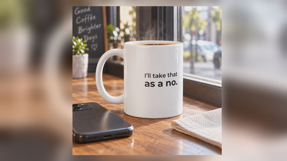 I’ll Take That as a No. Jumbo Mug — eight-second café-window video of the 20 oz ORCA mug