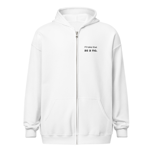 ill take that as a no zip hoodie — White front with left-chest message